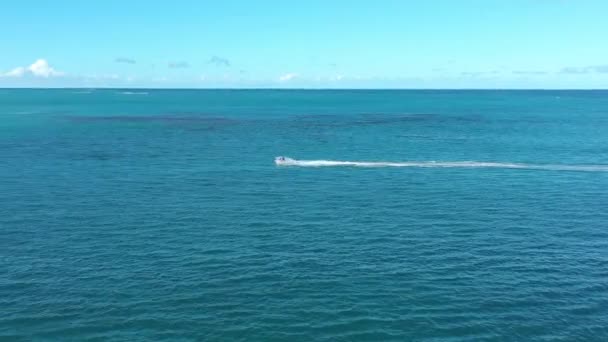 Jet Ski Riders Wetsuits Calm Sea Surface Sunny Day — Stock Video
