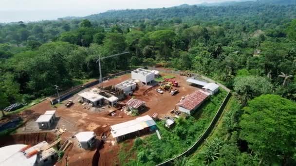 Aerial View Construction Site Wastewater Treatment Station Sunny Sao Tome — Vídeos de Stock