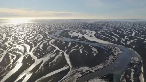 Sole Splendente Sul Fiume Nupsvotn Con Canale Intrecciato Islanda Aerea — Video Stock