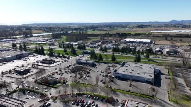 Cinematic Aerial Drone Pan Shot Skagit River Commercial Area Επιχειρήσεις — Αρχείο Βίντεο