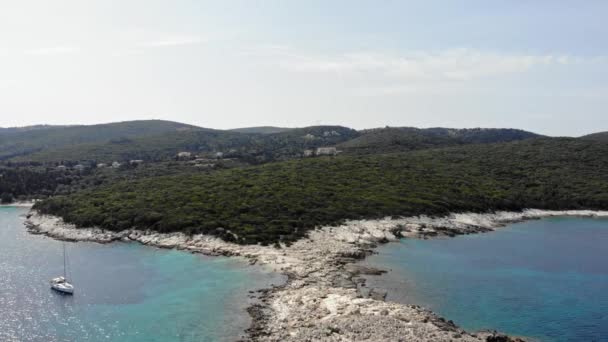 Breathtaking View Emplisi Beach Beautiful Island Kefalonia Greece Aerial Shot — ストック動画