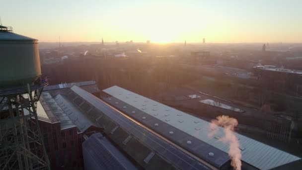 Former power plant in Bochum city, Germany. Industrial heritage of Ruhr region. Aerial view during sunrise 