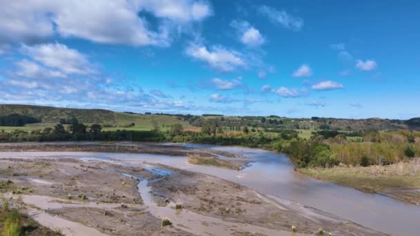 Aerial Shows Damaged River Beds Day Dramatic Flooding Manawatu — Video