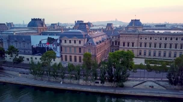 Ochtend Uitzicht Louvre Museum Parijs Frankrijk Hoge Drone Opnames Van — Stockvideo