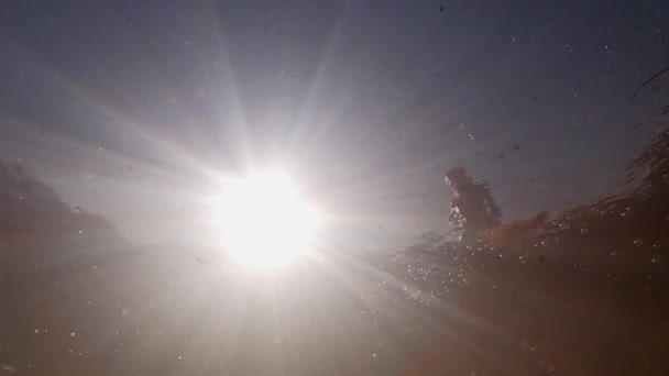 Sun Flare Underwater Woman Figure — Vídeos de Stock