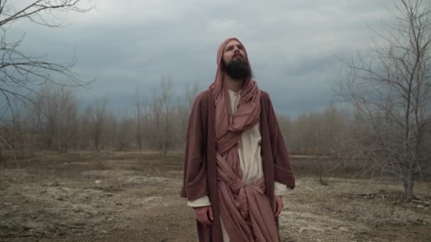 Jesus Cristo Bíblia Páscoa Profeta Religioso Deus Exterior Nublado Nublado — Vídeo de Stock