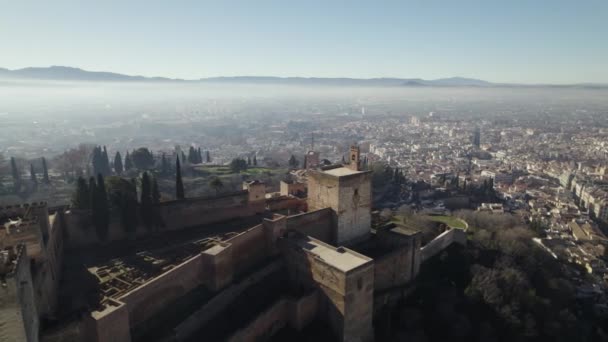 Aerial Panoramic View Magnificent Palace Fortress Complex Alhambra Granada Spain — Video Stock