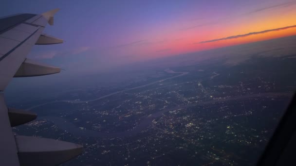 Літак Window Pov New Orleans Mississippi River Just Sunset — стокове відео