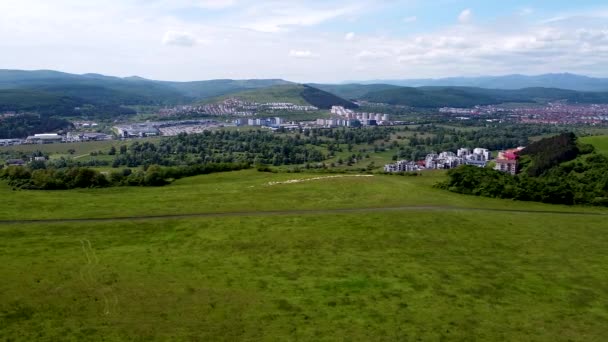 Drone Vista Sobre Una Parte Aldea Floresti Una Manada Ovejas — Vídeo de stock