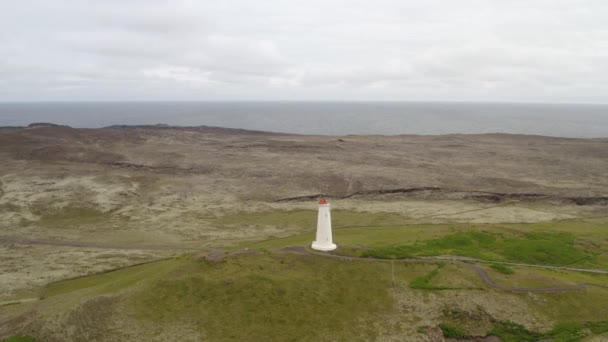 Fyren Nära Geotermisk Area Reykjanes Halvön Island Antenn Drönare Skott — Stockvideo