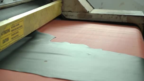 Closeup Worker Buffing Leather Hides Production Plant — Vídeos de Stock