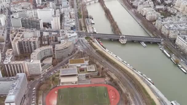 View Paris Top Eifel Tower Grey Overcast Morning France — Stock Video