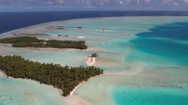 Beautiful Aerial Drone Shot Lagoon Reef Ocean Atoll Fakarava French — Vídeo de Stock