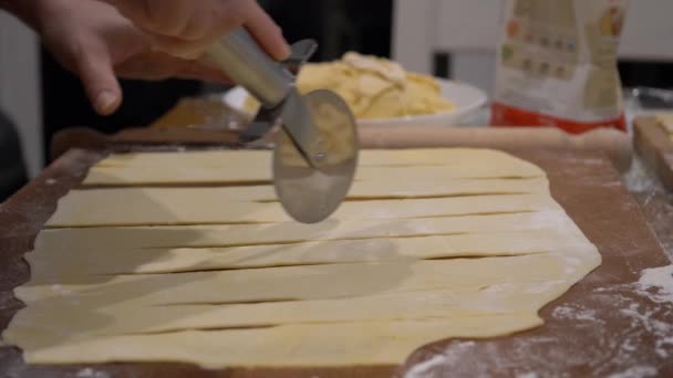 Horizontal Slicing Polish Faworki Dough Sheets Tlusty Czwartek — Video Stock