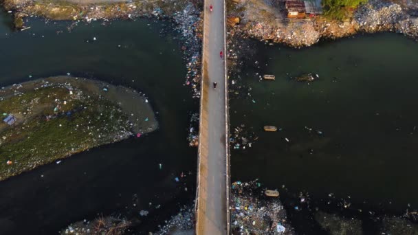 Water Pollution Vietnam People Toxic Environment Plastic Waste Aerial — стокове відео