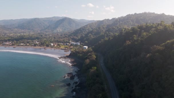 Atemberaubende Küstenlandschaft Bei Jaco Der Pazifikküste Costa Ricas Weitwinkelaufnahme Aus — Stockvideo