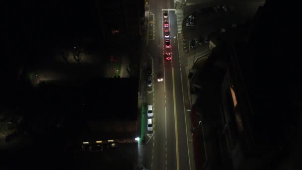 Воздушный Вид Улицу Беспилотником Ночью — стоковое видео