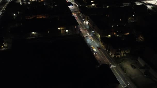 Aerial View Street Drone Night City Como Italy — Stock Video