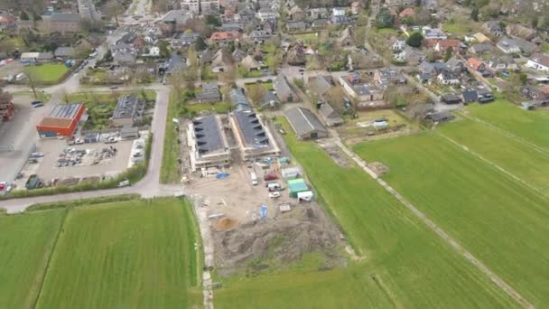 Luchtfoto Van Huizen Die Bouwplaats Worden Gebouwd Daken Van Het — Stockvideo