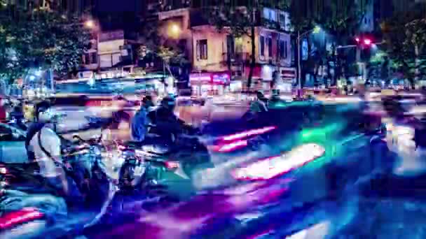 Rušné Město Doprava Křižovatce Street View Night Hanoi Vietnam — Stock video