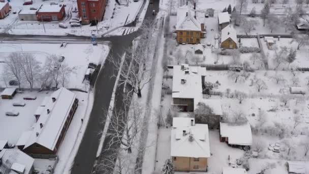 Drone Disparo Calle Riia Durante Consturción Nuevo Puente Invierno Bajo — Vídeos de Stock