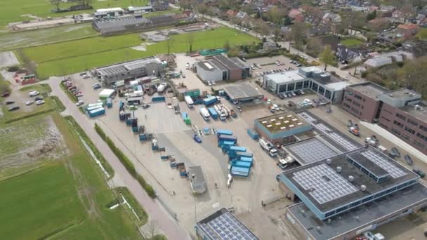 Aerial Garbage Containers Busy Recycling Station — Stock Video