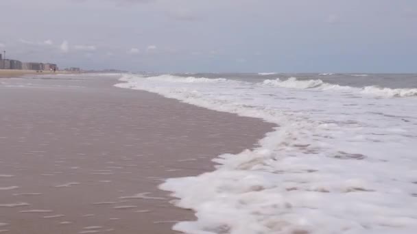 Морський Вітер Вздовж Узбережжя Остенда Бельгія Низькому Припливі — стокове відео