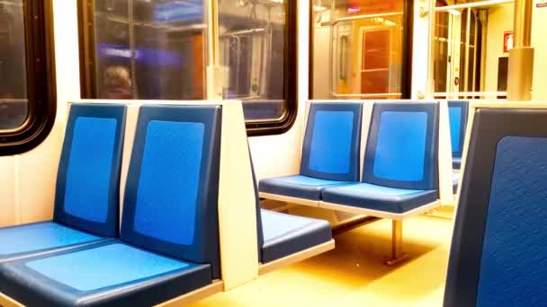 Almost Empty Transit Subway Car Just One Person Travel Out — Vídeos de Stock