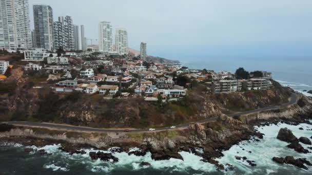 Aerial View Coastal Hillside Neighborhood Concn City Revealing Some Buildings — Stock Video