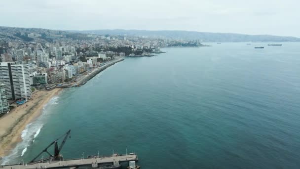 Letecký Pohled Chilské Pobřeží Odhalující Vergara Molo Del Mar Městských — Stock video