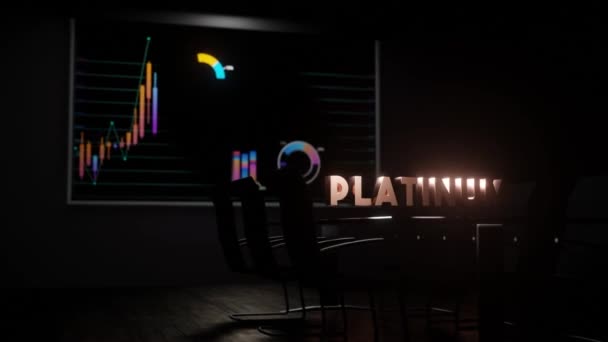 Platinum Word Falling Boardroom Table Stock Market Chart Animation Wall — Wideo stockowe