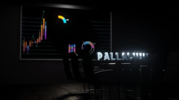 Paladyum Kelime Yönetim Kurulu Masasına Düşüyor Borsa Grafiği Animasyonu Televizyon — Stok video