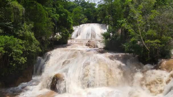 Água Azul Cai Chiapas México Após Chuva Forte Vista Aérea — Vídeo de Stock
