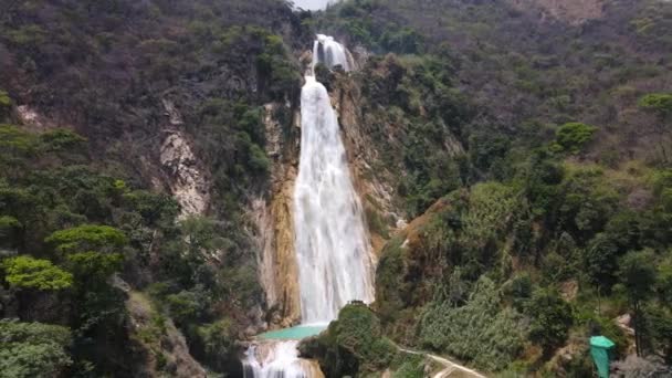 Beautiful Chiflon Waterfall Chiapas Mexico Aerial Wide View Arc Shot — Stok video
