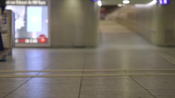 Close Man White Shoes Walks Train Station — Stockvideo