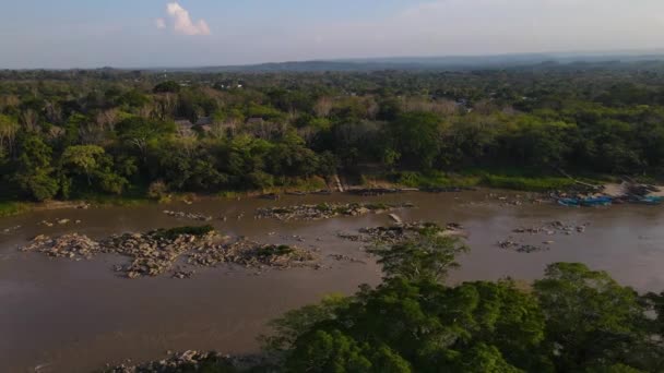 Aerial Large River Flowing Rainforest Mexico — Stock Video