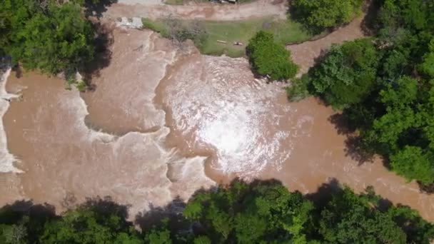 Aerial Heavy Rainfall Swollen River Waterfall Agua Azul Mexico Top — Wideo stockowe