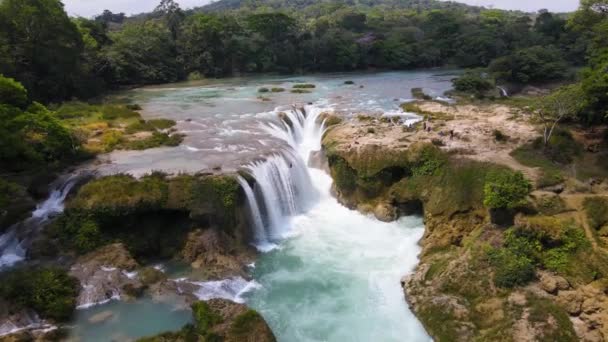 Hava Chiapas Yağmur Ormanlarında Tropikal Şelale Meksika Las Nubes — Stok video