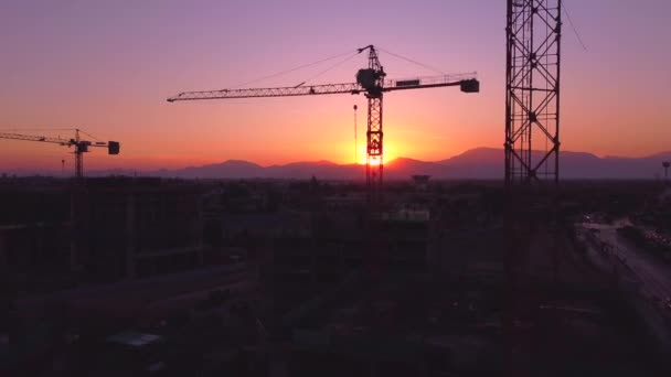 Jib Cranes Operate Work Construction Industry Residential Office Buildings Santiago — Stock Video