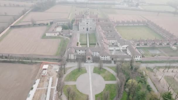 Vista Aérea Certosa Pavia Por Mañana Construida Finales Del Siglo — Vídeo de stock