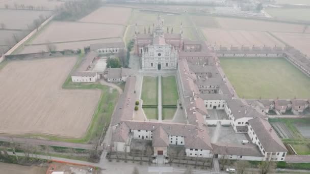 Αεροφωτογραφία Της Certosa Pavia Πρωί Χτίστηκε Στα Τέλη Του Δέκατου — Αρχείο Βίντεο