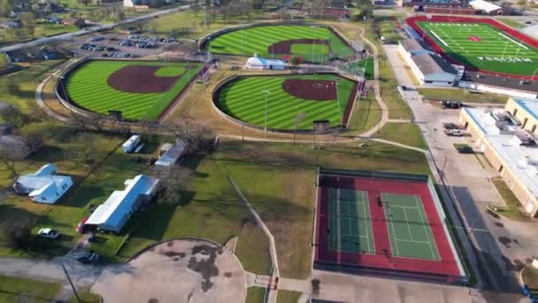 Aerial Overview Athletic Fields Melissa Middle School Camera Heading South — Vídeo de Stock