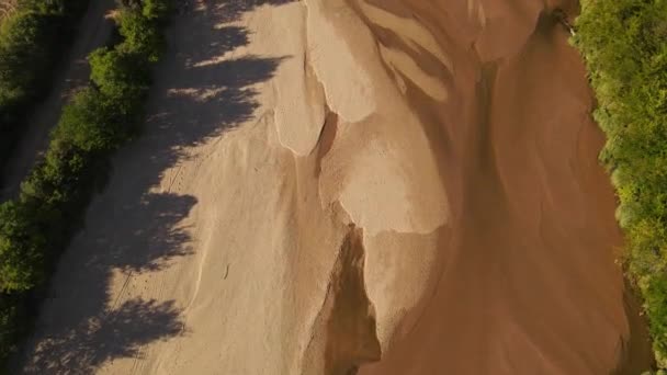 Aerial Flyover Dried River Mud Sand Forest Trees Argentina Climate — Vídeo de stock