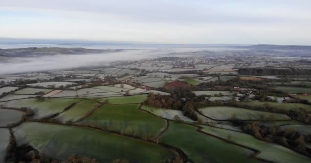Aerial Parallax Shot Otter Valley Devon England Frosty Winters Morning — Video