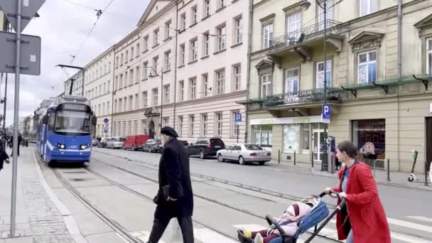 Street Car People Krakow Poland Streets — Stockvideo