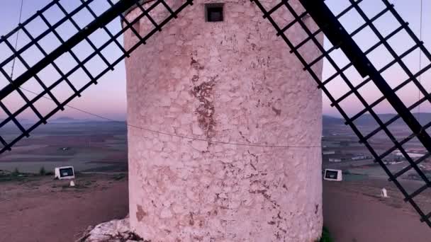 Close Shot Historic Grain Grinding Windmills Consuegra Spain — Stock video