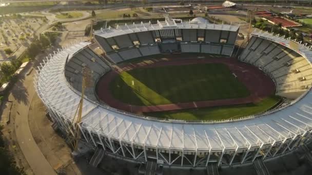 Leeres Mario Alberto Kempes Stadion Bei Sonnenuntergang Cordoba Argentinien Luftaufnahme — Stockvideo