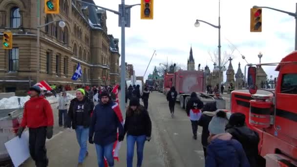 Freedom Convoy Truckers Protest Canadian Quebec Flags Ottawa — Vídeos de Stock