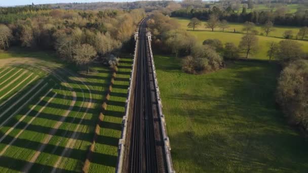 Aerial Forward Railway Ouse Valley Viaduct London Brighton Line Sussex — Wideo stockowe