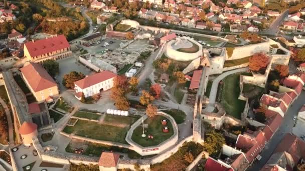 Cinematic Aerial Drone Dolly Shot Medieval Fortress Eger City Eger — Vídeo de stock